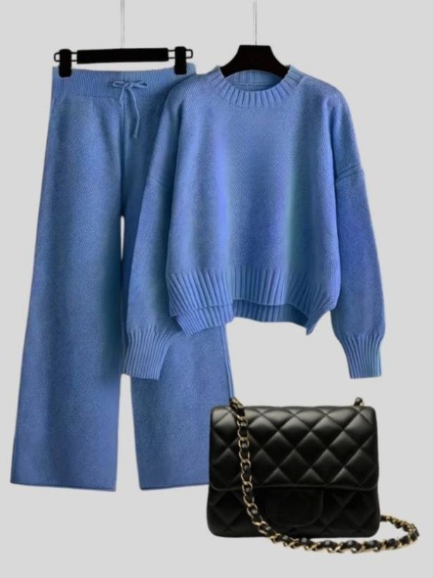 Luxe Knit Set with Strap Chain Bag