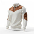 Ribbed Zip Sweater with Suede Accents